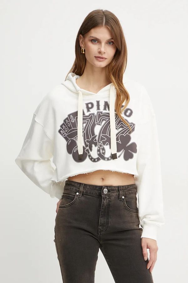 Pinko Pamučna dukserica Pinko za žene, boja: bež, s kapuljačom, s tiskom, 104112 A23X