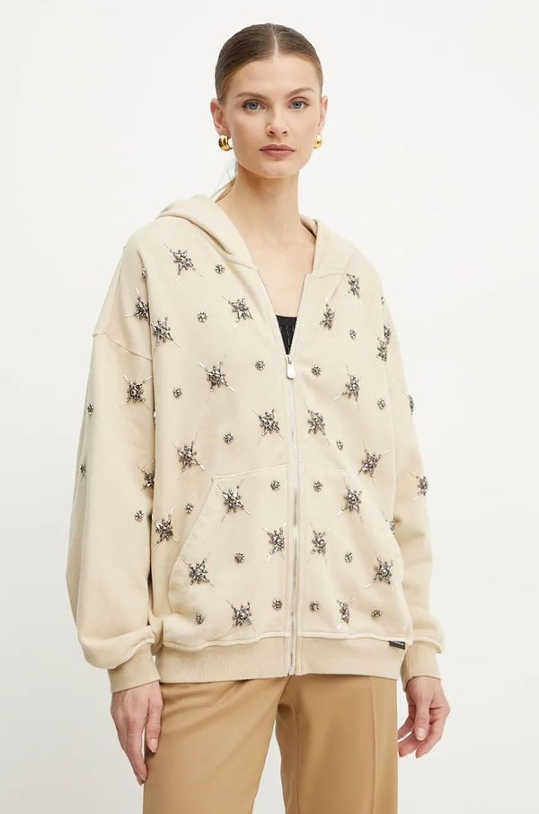 Pinko Pamučna dukserica Pinko za žene, boja: bež, s kapuljačom, s uzorkom, 104457 A297