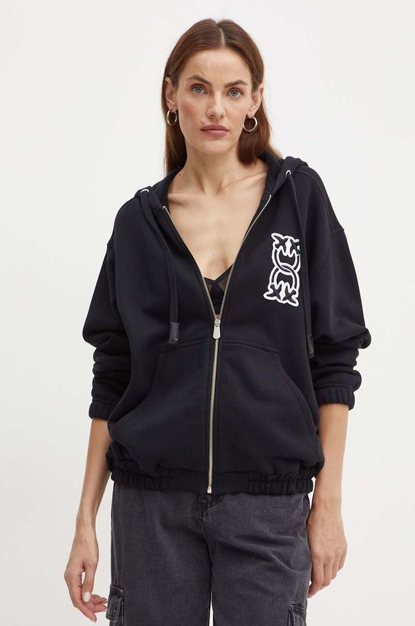 Pinko Pamučna dukserica Pinko za žene, boja: crna, s kapuljačom, s aplikacijom, 103714 A23C