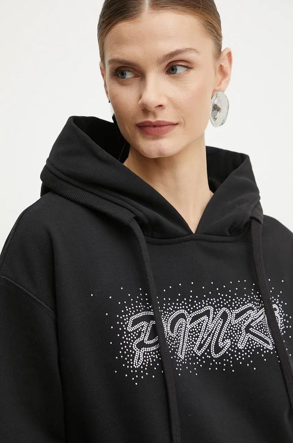 Pinko Pamučna dukserica Pinko za žene, boja: crna, s kapuljačom, s aplikacijom, 103980 A230