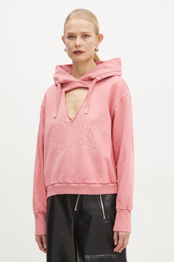 Pinko Pamučna dukserica Pinko za žene, boja: ružičasta, s kapuljačom, s aplikacijom, 103984 A21Z