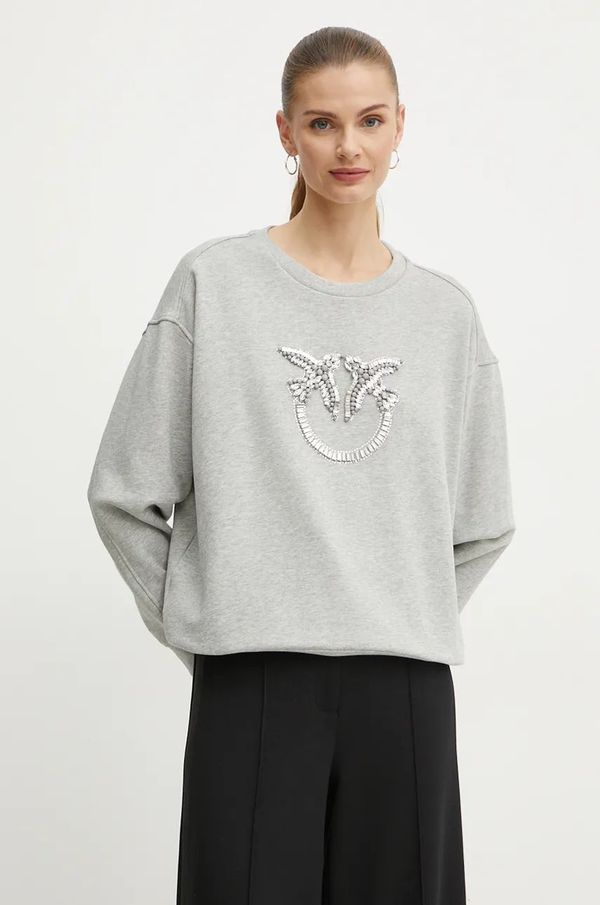 Pinko Pamučna dukserica Pinko za žene, boja: siva, s aplikacijom, 100534 A24F