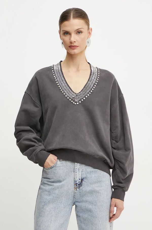 Pinko Pamučna dukserica Pinko za žene, boja: siva, s aplikacijom, 104458 A297