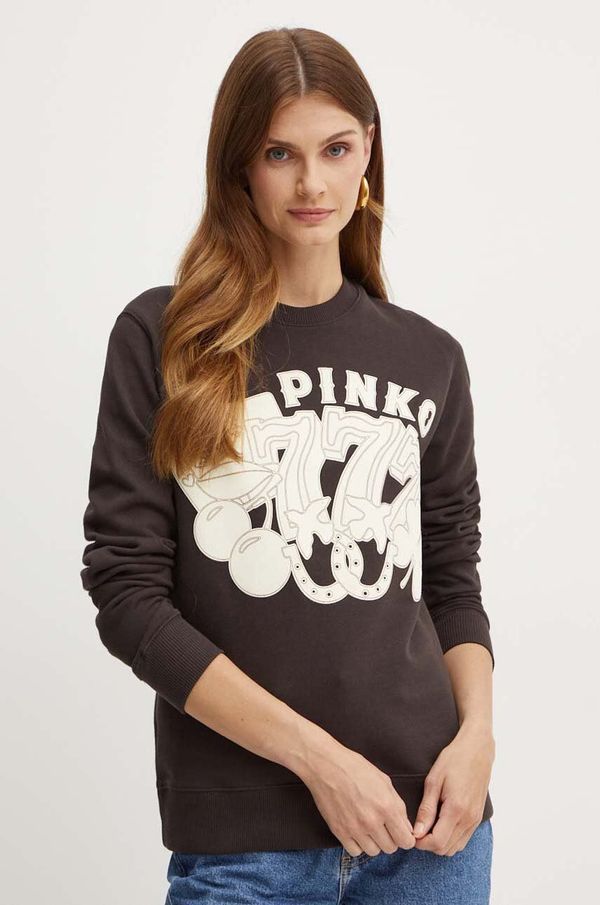 Pinko Pamučna dukserica Pinko za žene, boja: smeđa, s tiskom, 104111 A23X