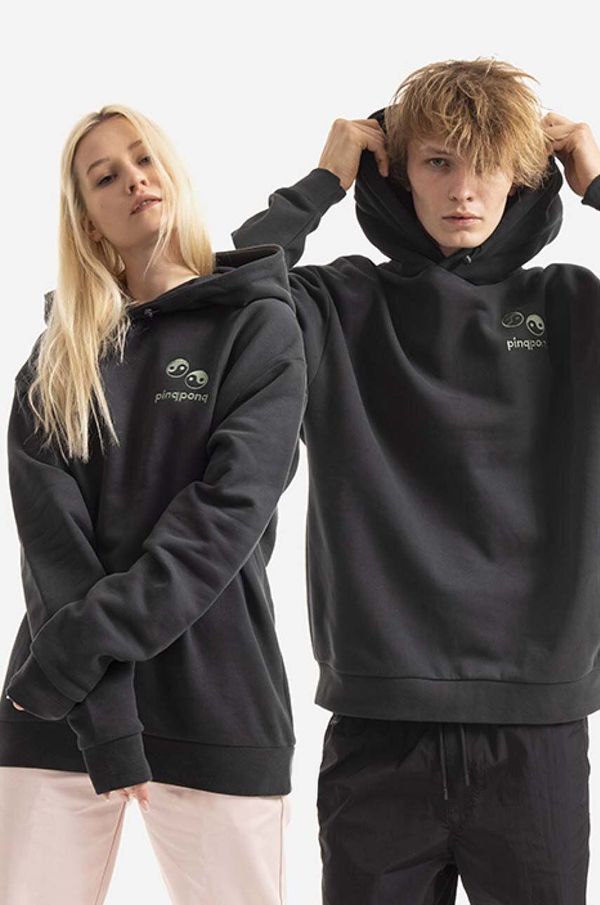 PinqPonq Pamučna dukserica PinqPonq boja: siva, s kapuljačom, glatka