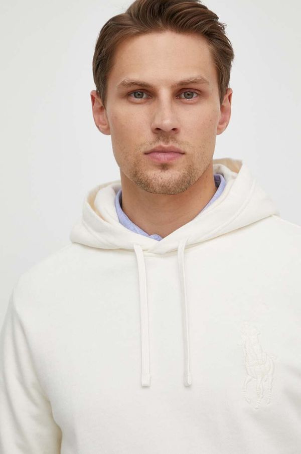 Polo Ralph Lauren Pamučna dukserica Polo Ralph Lauren za muškarce, boja: bež, s kapuljačom, s aplikacijom, 710936510