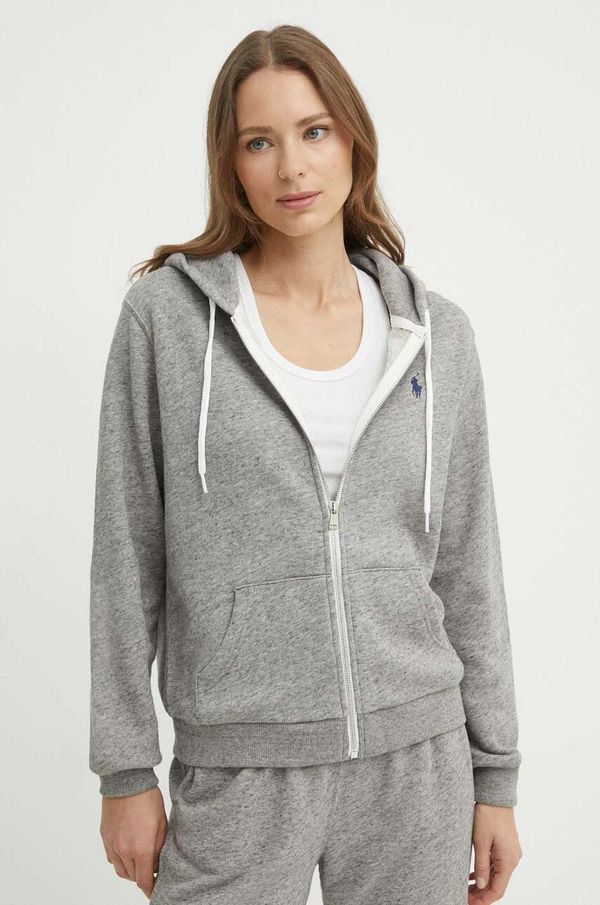 Polo Ralph Lauren Pamučna dukserica Polo Ralph Lauren za žene, boja: siva, s kapuljačom, melanž, 211935584