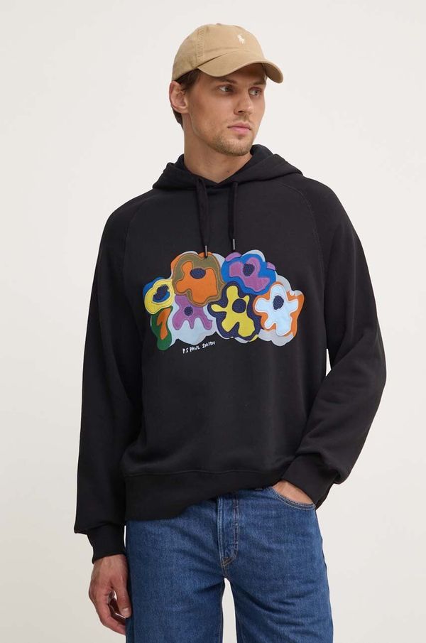 PS Paul Smith Pamučna dukserica PS Paul Smith za muškarce, boja: crna, s kapuljačom, s tiskom, M2R.960X.NP4642