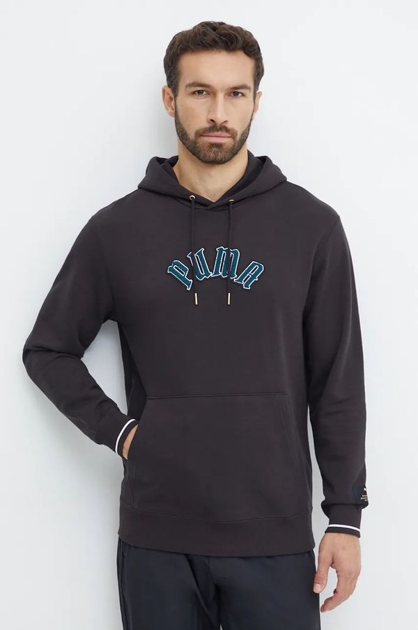 Puma Pamučna dukserica Puma Classics Play Paris Hoodie za muškarce, boja: crna, s kapuljačom, s aplikacijom, 626766