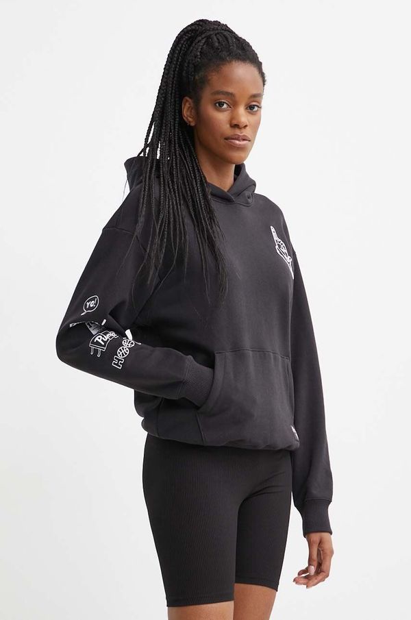 Puma Pamučna dukserica Puma PUMA X SOPHIA CHANG za žene, boja: crna, s kapuljačom, s aplikacijom, 624629