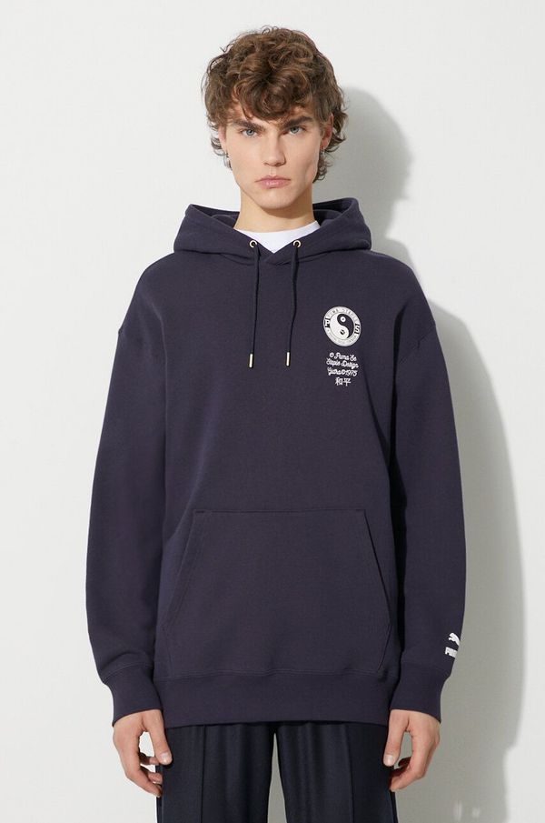 Puma Pamučna dukserica Puma PUMA X STAPLE za muškarce, boja: tamno plava, s kapuljačom, s tiskom