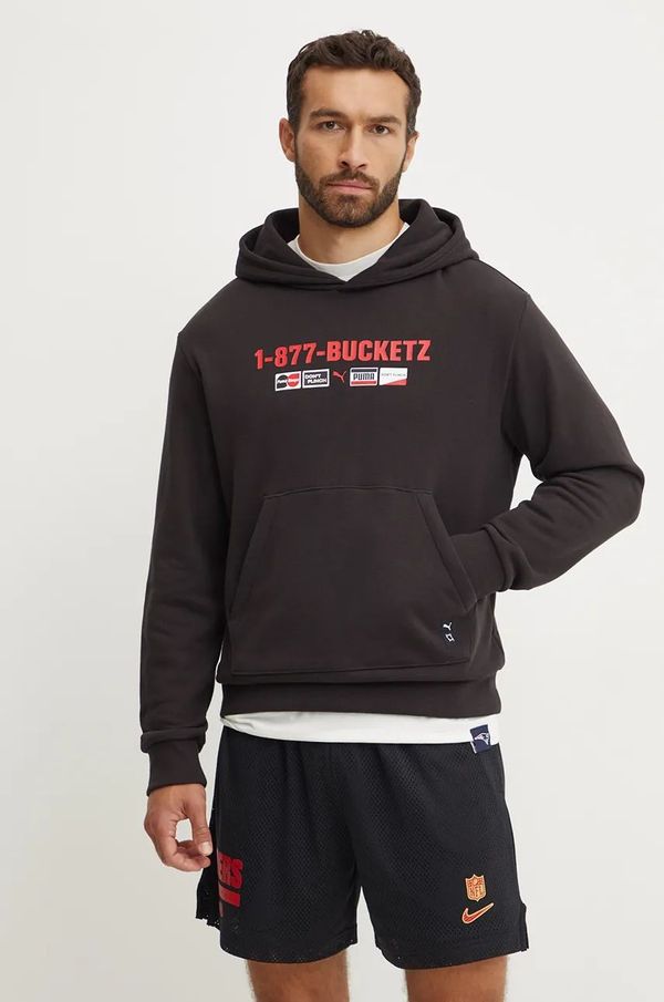 Puma Pamučna dukserica Puma za muškarce, boja: crna, s kapuljačom, s tiskom, 627152