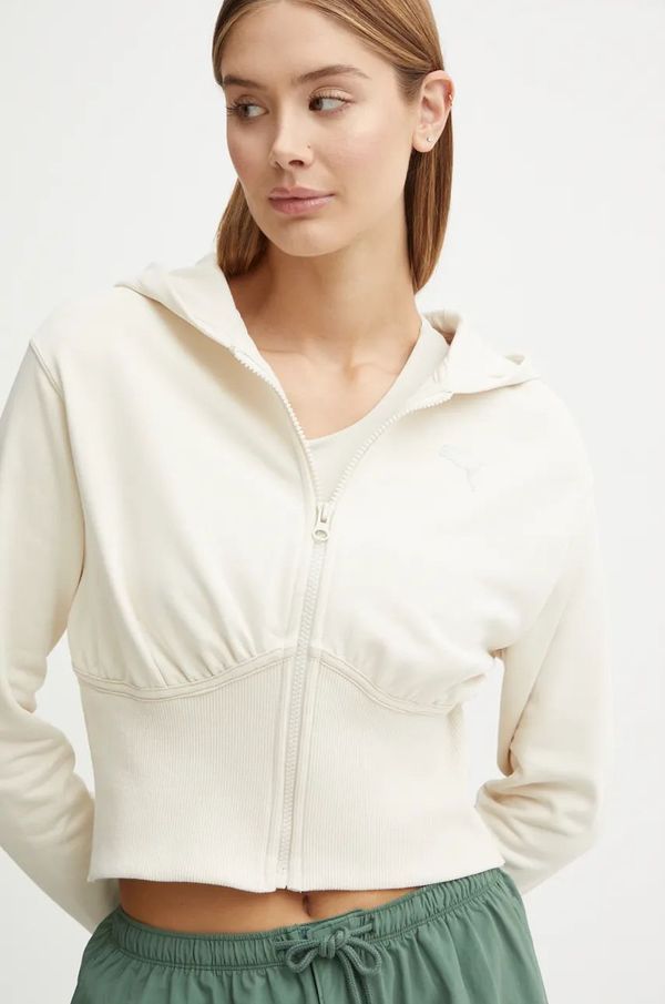 Puma Pamučna dukserica Puma za žene, boja: bež, s kapuljačom, bez uzorka, 627475