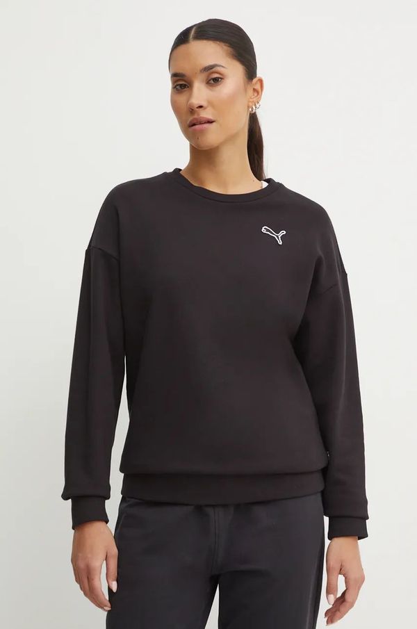 Puma Pamučna dukserica Puma za žene, boja: crna, bez uzorka, 676803