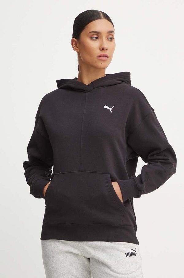Puma Pamučna dukserica Puma za žene, boja: crna, s kapuljačom, bez uzorka, 682719