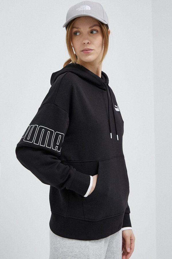 Puma Pamučna dukserica Puma za žene, boja: crna, s kapuljačom, s uzorkom