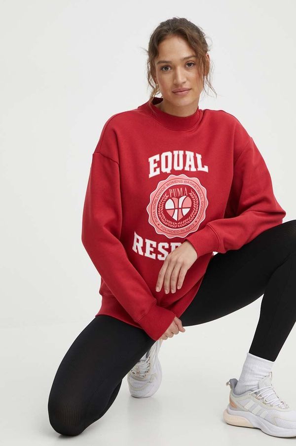 Puma Pamučna dukserica Puma za žene, boja: crvena, s tiskom, 625159