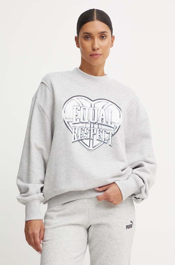 Puma Pamučna dukserica Puma za žene, boja: siva, s tiskom, 682293