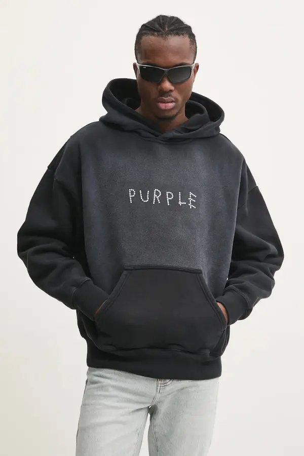 PURPLE BRAND Pamučna dukserica PURPLE BRAND HWT FLEECE PO HOODY za muškarce, boja: siva, s kapuljačom, s aplikacijom, P401-HBSS125