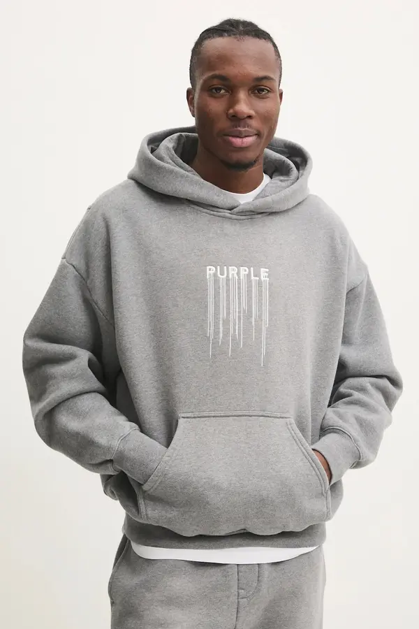 PURPLE BRAND Pamučna dukserica PURPLE BRAND HWT FLEECE PO HOODY za muškarce, boja: siva, s kapuljačom, s tiskom, P401-HMHT125