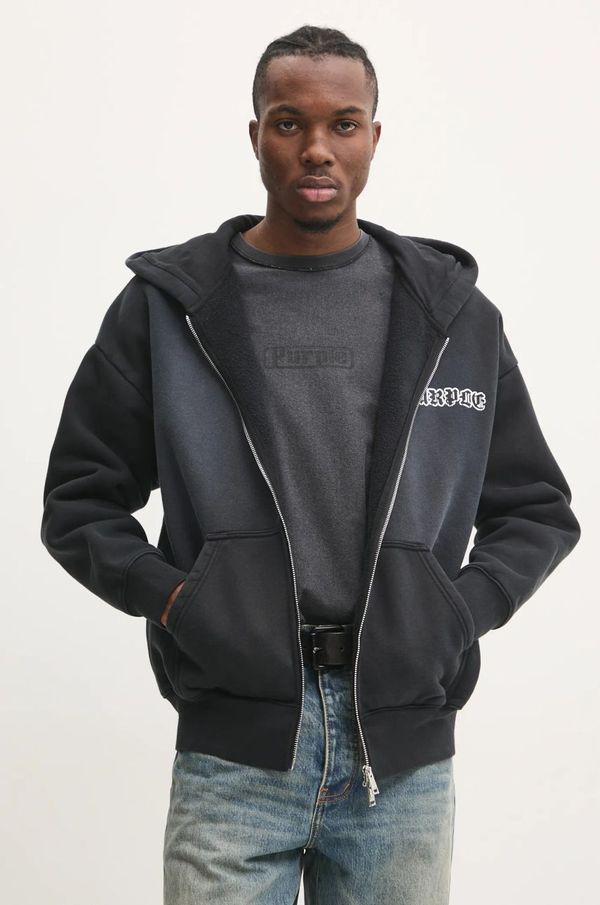 PURPLE BRAND Pamučna dukserica PURPLE BRAND HWT FLEECE ZIP FRONT HOODY za muškarce, boja: siva, s kapuljačom, s tiskom, P460-HBGW125