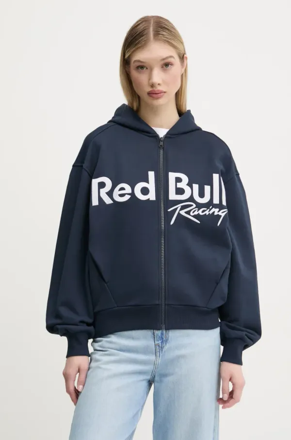 Red Bull Racing x Pepe Jeans Pamučna dukserica Red Bull Racing x Pepe Jeans LOGO ZIP HOODIE za žene, boja: tamno plava, s kapuljačom, s aplikacijom, RL580011
