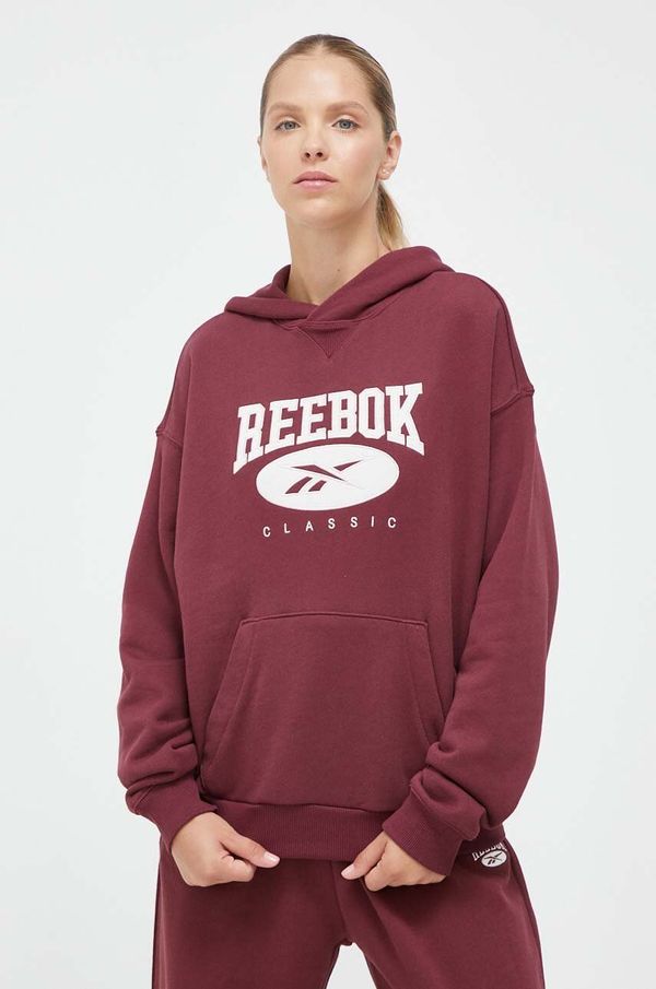 Reebok Classic Pamučna dukserica Reebok Classic za žene, boja: bordo, s kapuljačom, s aplikacijom