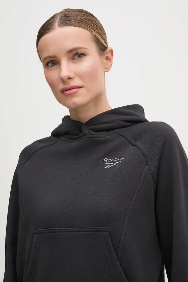 Reebok Pamučna dukserica Reebok Classic za žene, boja: crna, s kapuljačom, bez uzorka, 100214101