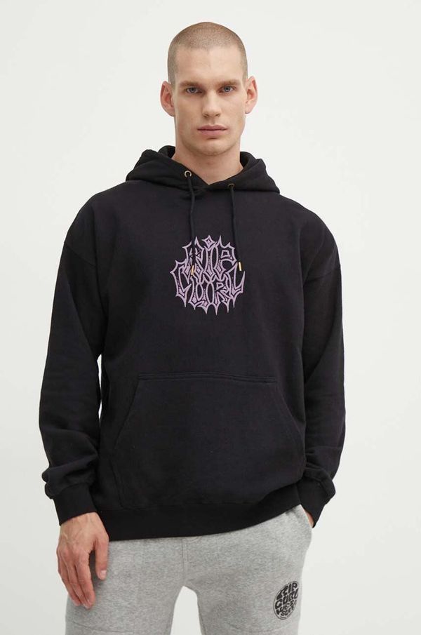 Rip Curl Pamučna dukserica Rip Curl za muškarce, boja: crna, s kapuljačom, s tiskom