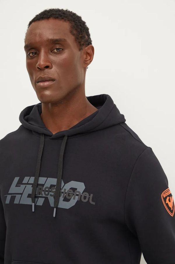 Rossignol Pamučna dukserica Rossignol HERO za muškarce, boja: crna, s kapuljačom, s tiskom, RLNMS01