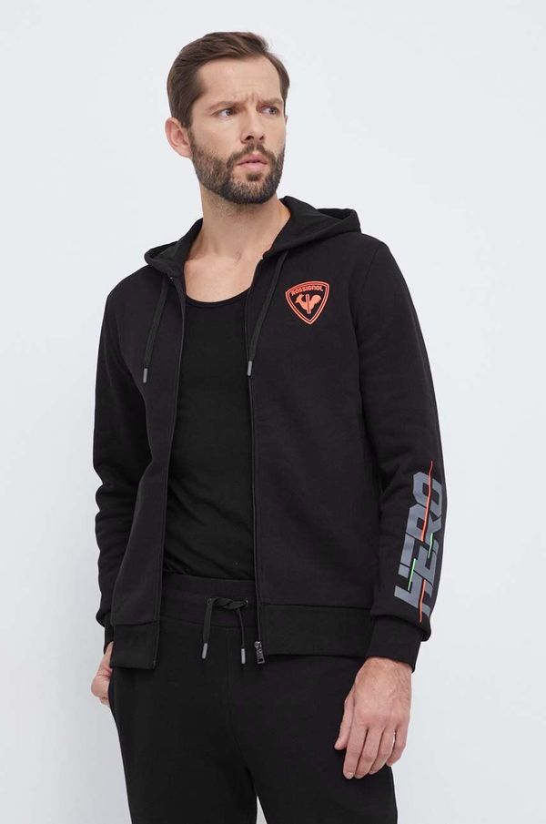 Rossignol Pamučna dukserica Rossignol HERO za muškarce, boja: crna, s kapuljačom, s tiskom