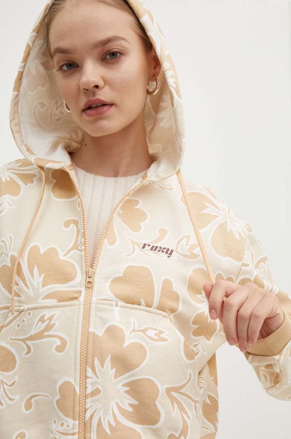 Roxy Pamučna dukserica Roxy RETRO za žene, boja: narančasta, s kapuljačom, s uzorkom, ERJFT04846