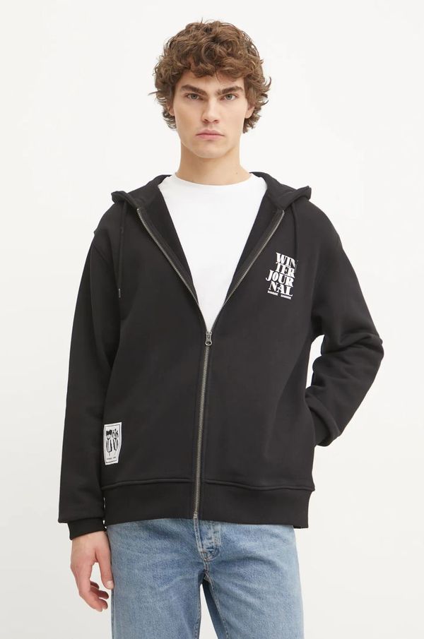 Samsoe Samsoe Pamučna dukserica Samsoe Samsoe za muškarce, boja: crna, s kapuljačom, s tiskom, M24400010