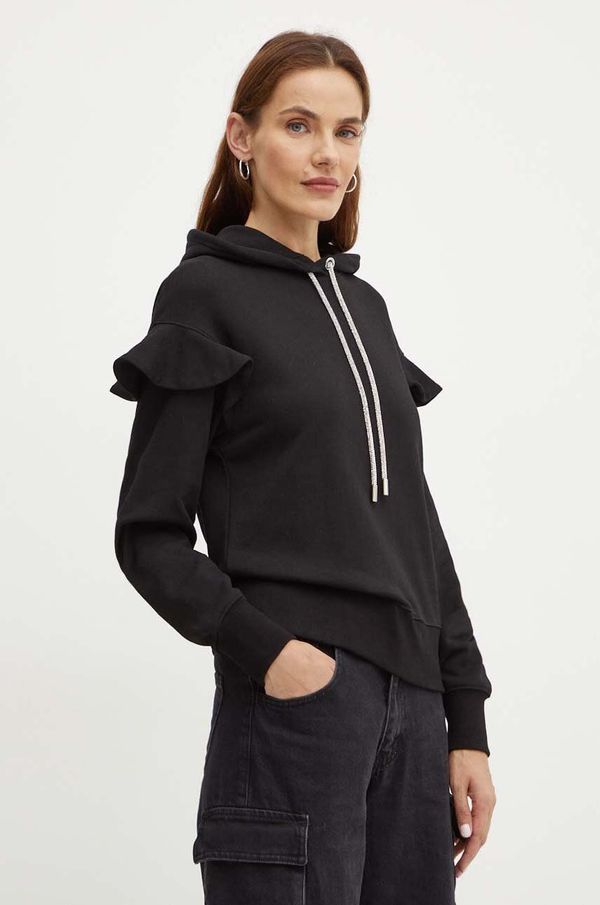 Silvian Heach Pamučna dukserica Silvian Heach LINDER za žene, boja: crna, s kapuljačom, bez uzorka, GPA24338FE