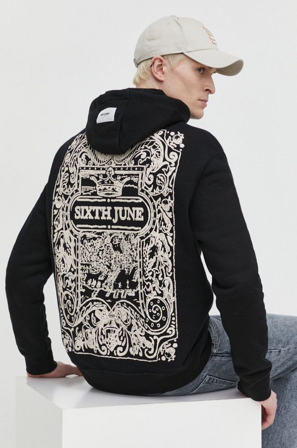 Sixth June Pamučna dukserica Sixth June za muškarce, boja: crna, s kapuljačom, s tiskom