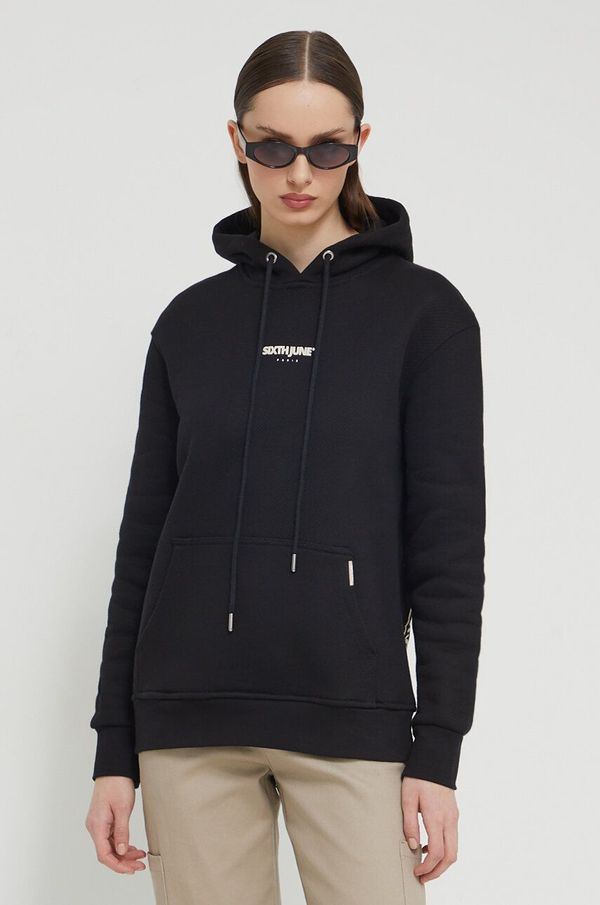 Sixth June Pamučna dukserica Sixth June za žene, boja: crna, s kapuljačom, s tiskom