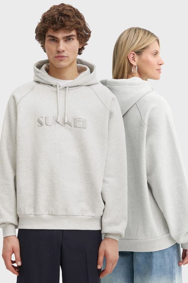 Sunnei Pamučna dukserica Sunnei boja: siva, s kapuljačom, melanž, RTWXJER018