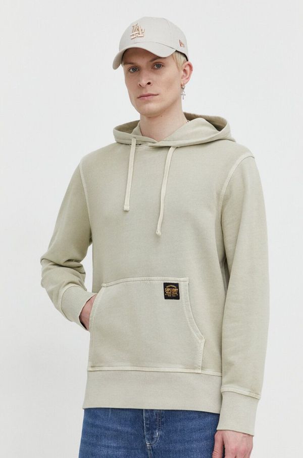 Superdry Pamučna dukserica Superdry za muškarce, boja: bež, s kapuljačom, bez uzorka