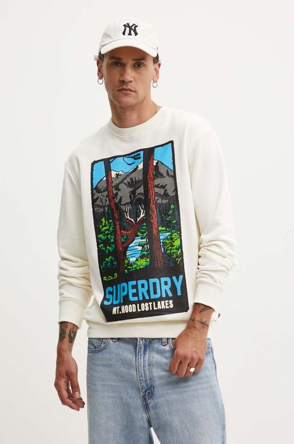 Superdry Pamučna dukserica Superdry za muškarce, boja: bež, s tiskom, M2014112A-2YW