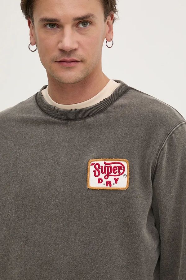 Superdry Pamučna dukserica Superdry za muškarce, boja: siva, s aplikacijom, M2014111A-AFB