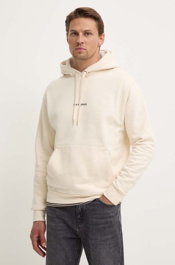 The Kooples Pamučna dukserica The Kooples za muškarce, boja: bež, s kapuljačom, s tiskom, HSWE22072K