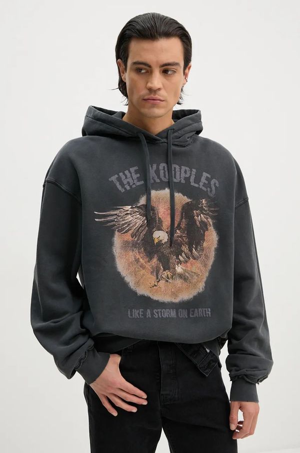 The Kooples Pamučna dukserica The Kooples za muškarce, boja: siva, s kapuljačom, s tiskom, HSWE29023K