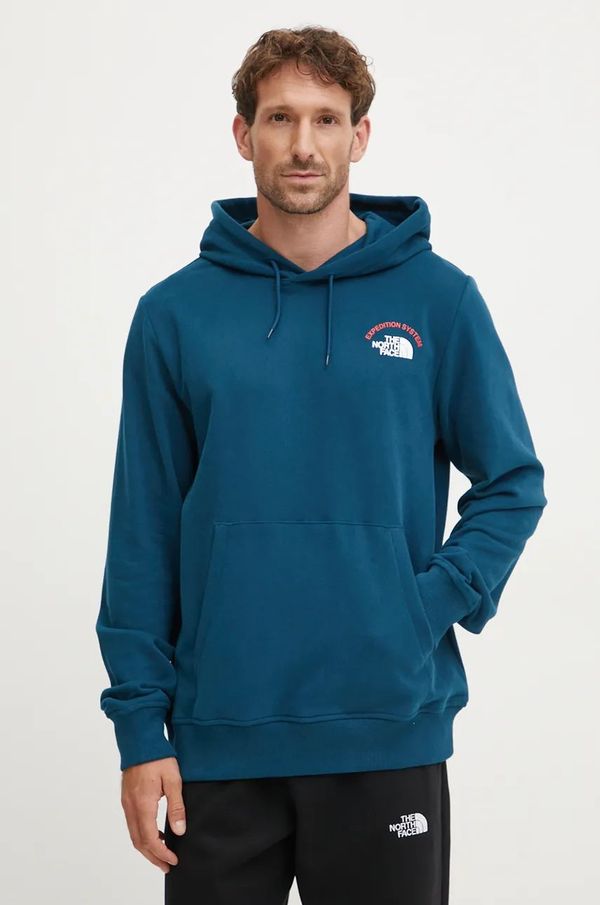 The North Face Pamučna dukserica The North Face Expedition System za muškarce, boja: tirkizna, s kapuljačom, s tiskom, NF0A89DE1NO1