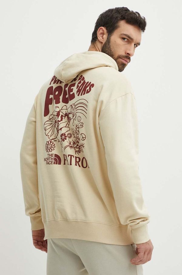 The North Face Pamučna dukserica The North Face za muškarce, boja: bež, s kapuljačom, s tiskom, NF0A87DV3X41