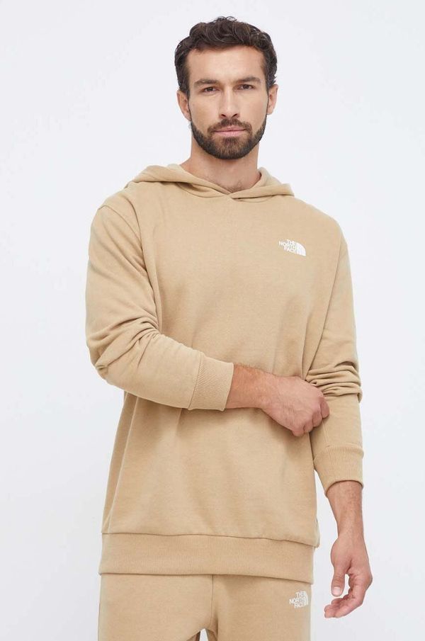 The North Face Pamučna dukserica The North Face za muškarce, boja: bež, s kapuljačom, s tiskom