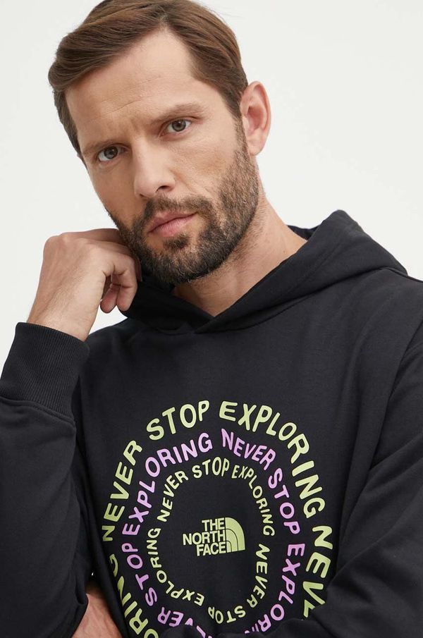 The North Face Pamučna dukserica The North Face za muškarce, boja: crna, s kapuljačom, s tiskom, NF0A87F3JK31