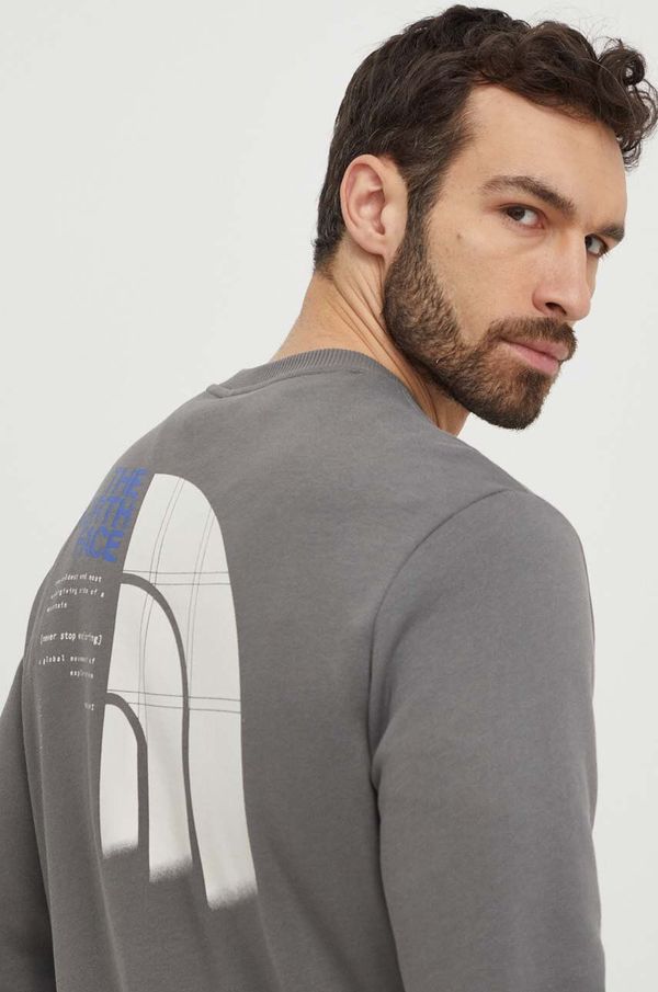 The North Face Pamučna dukserica The North Face za muškarce, boja: siva, s tiskom, NF0A87EU0UZ1