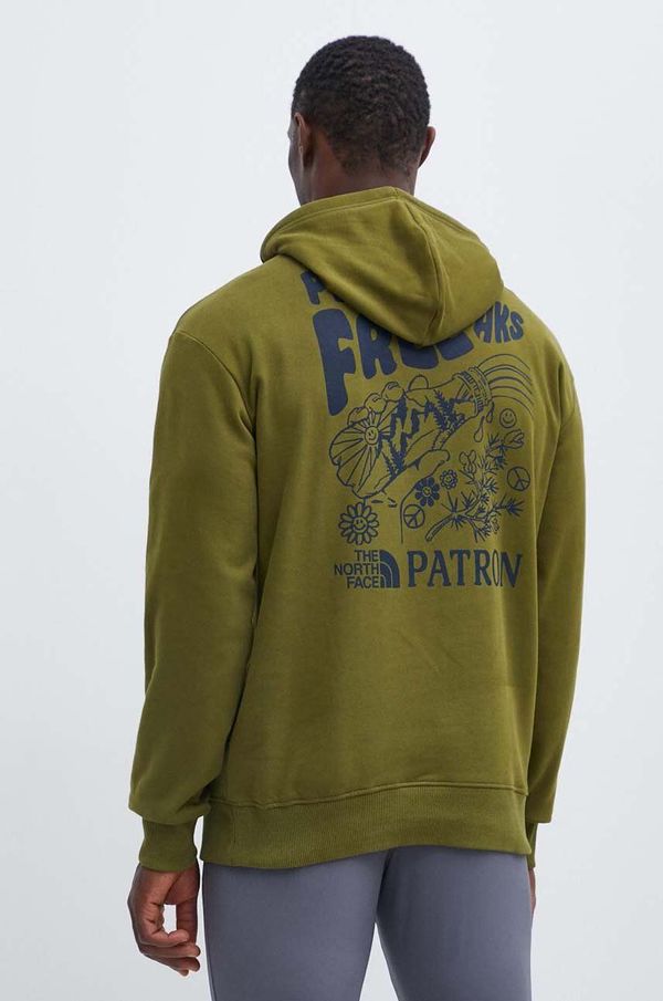 The North Face Pamučna dukserica The North Face za muškarce, boja: zelena, s kapuljačom, s tiskom, NF0A87DVPIB1