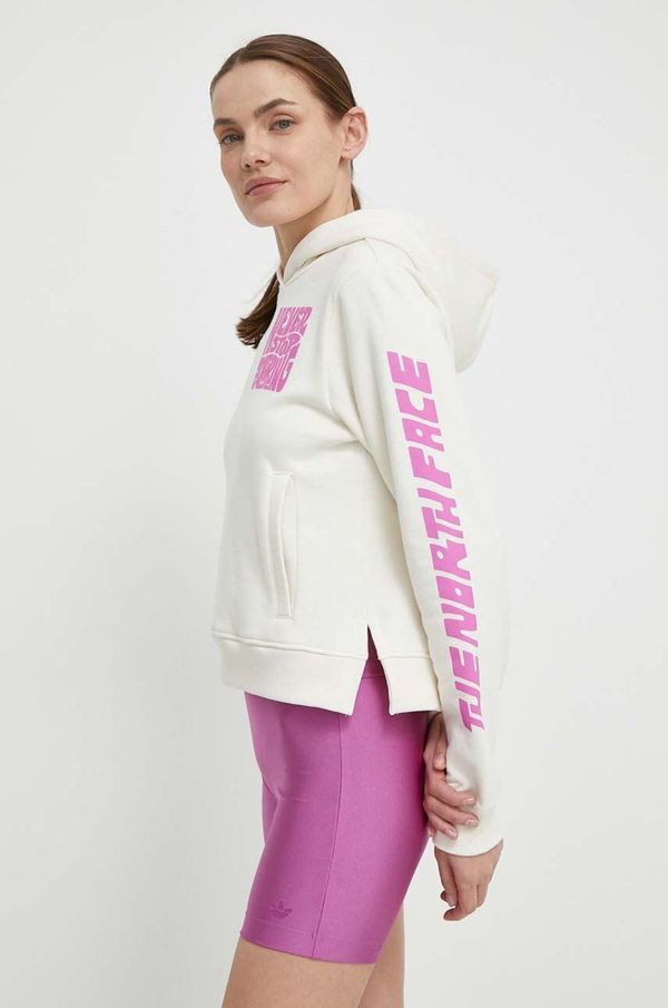 The North Face Pamučna dukserica The North Face za žene, boja: bež, s kapuljačom, s tiskom, NF0A87EPQLI1