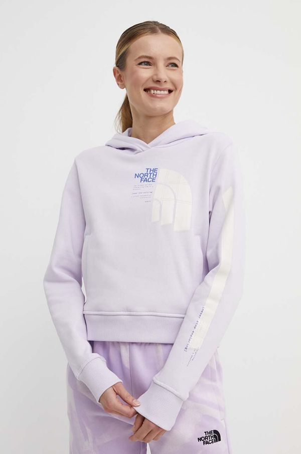 The North Face Pamučna dukserica The North Face za žene, boja: ljubičasta, s kapuljačom, s tiskom, NF0A87EXPMI1